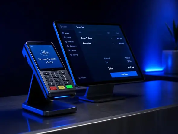 Modern payment processing terminal and POS system for retail and restaurant businesses